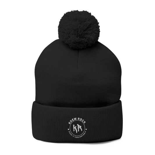 Classic Pom-Pom Knit Cap with Embroidery