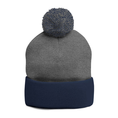 Classic Pom-Pom Knit Cap with Embroidery