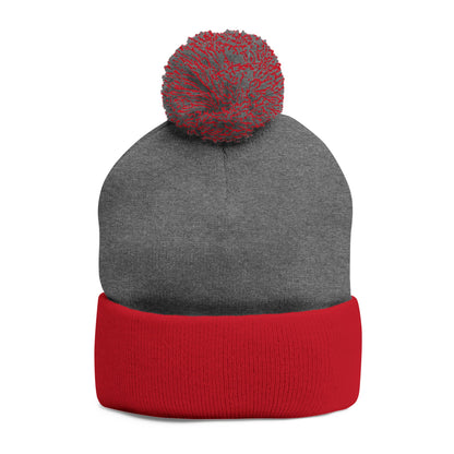Classic Pom-Pom Knit Cap with Embroidery