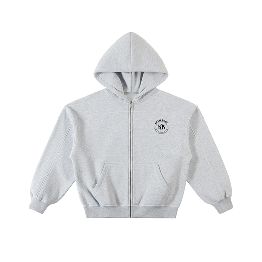 Contrast-Stitched Boxy Fleece Hoodie (Black Logo)