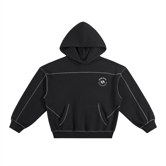 Contrast-Stitched Boxy Fleece Hoodie (White Logo)