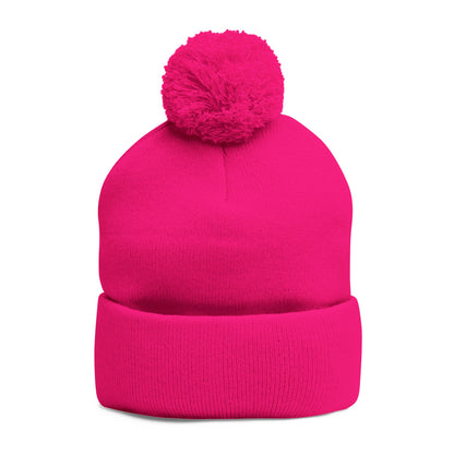 Classic Pom-Pom Knit Cap with Embroidery