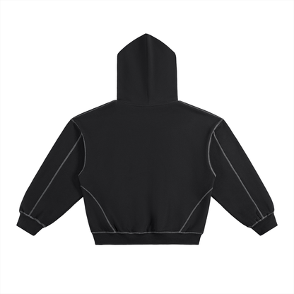 Contrast-Stitched Boxy Fleece Hoodie (White Logo)