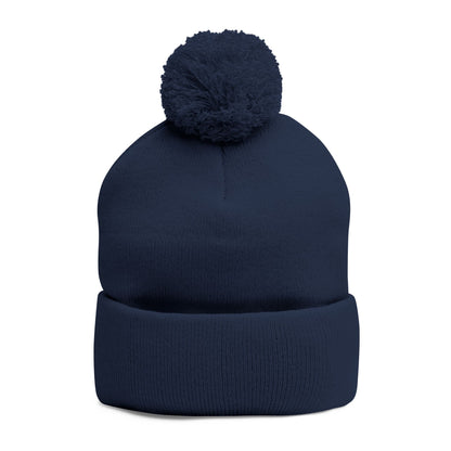 Classic Pom-Pom Knit Cap with Embroidery