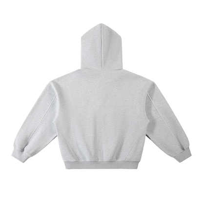 Contrast-Stitched Boxy Fleece Hoodie (Black Logo)