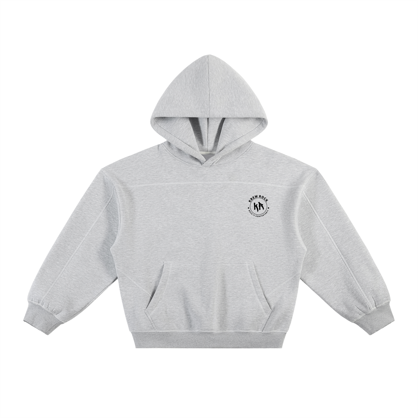 Contrast-Stitched Boxy Fleece Hoodie (Black Logo)