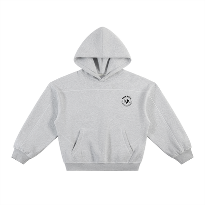 Contrast-Stitched Boxy Fleece Hoodie (Black Logo)