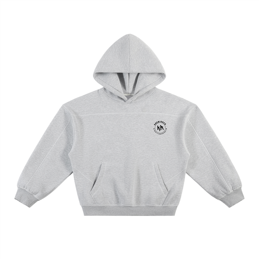 Contrast-Stitched Boxy Fleece Hoodie (Black Logo)