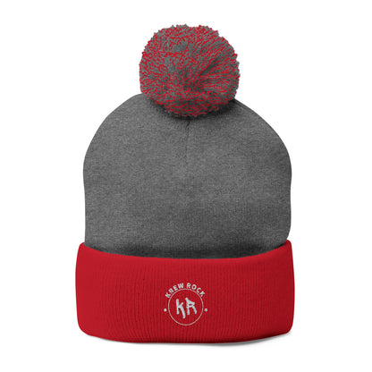 Classic Pom-Pom Knit Cap with Embroidery