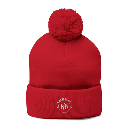 Classic Pom-Pom Knit Cap with Embroidery
