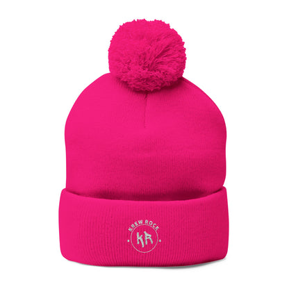 Classic Pom-Pom Knit Cap with Embroidery