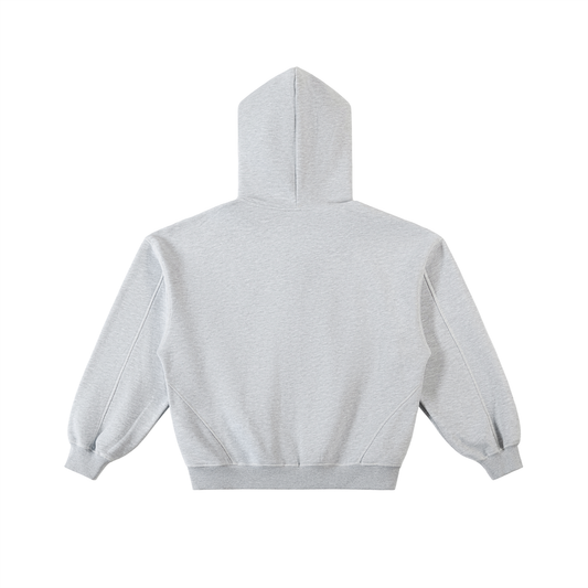 Contrast-Stitched Boxy Fleece Hoodie (Black Logo)